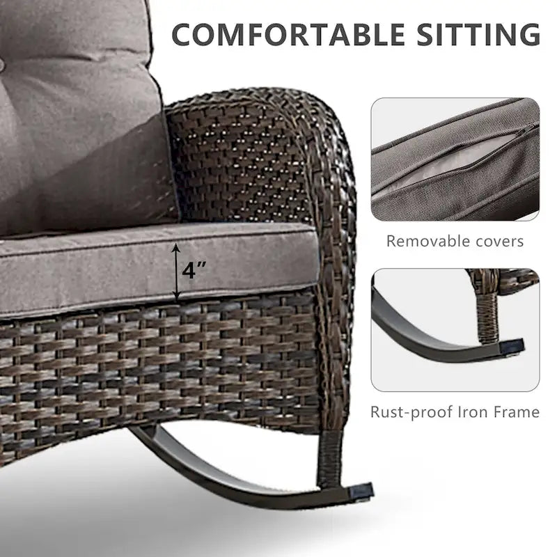 Outdoor Rocker Chairs with Thick Cushions - Brown