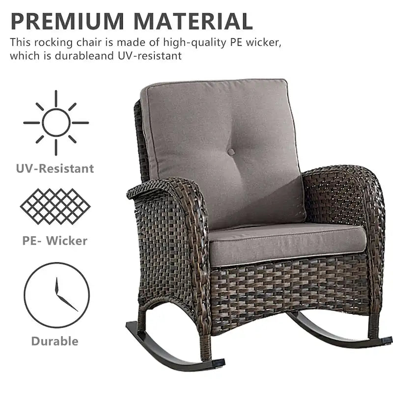 Outdoor Rocker Chairs with Thick Cushions - Brown