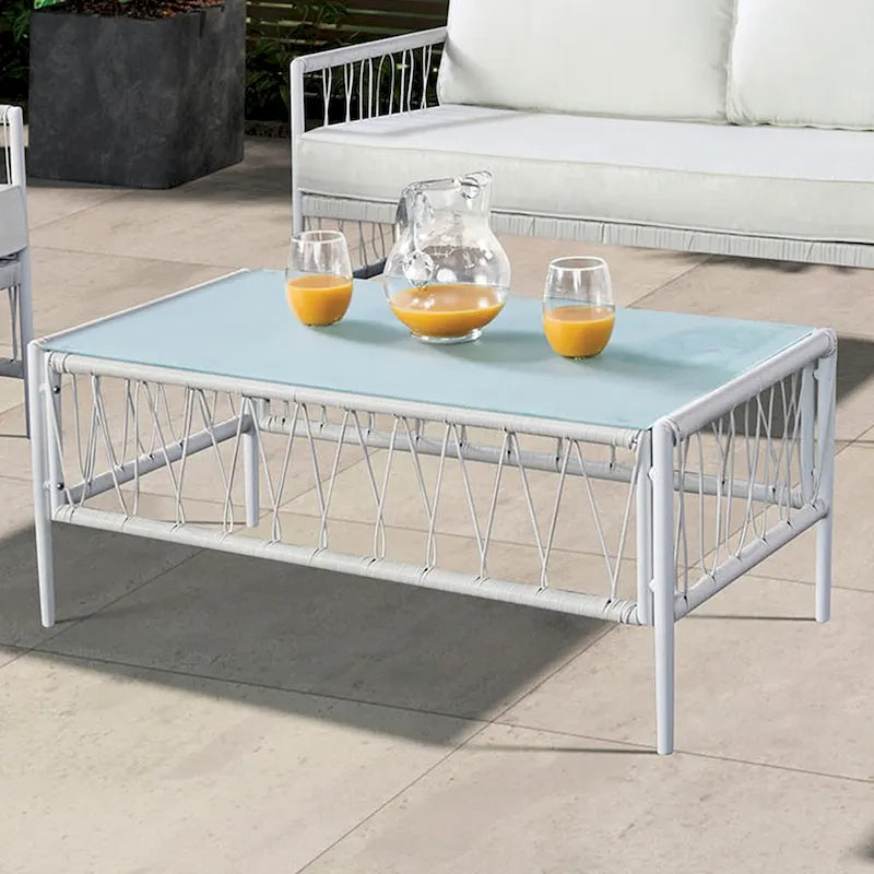 Furniture of America Plato 4-Piece Patio Modern White Wicker Conversation Set