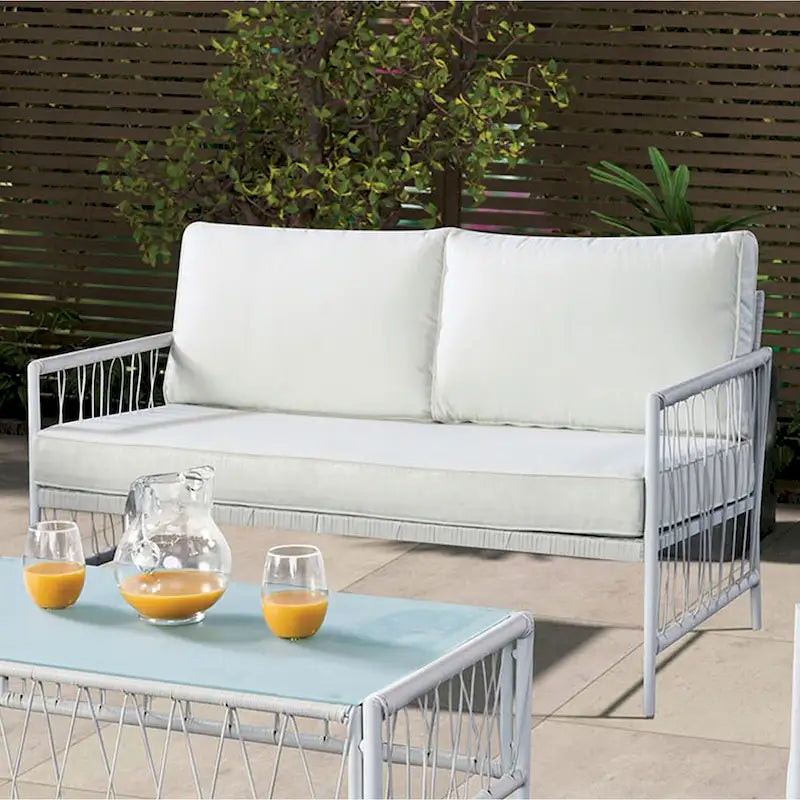 Furniture of America Plato 4-Piece Patio Modern White Wicker Conversation Set