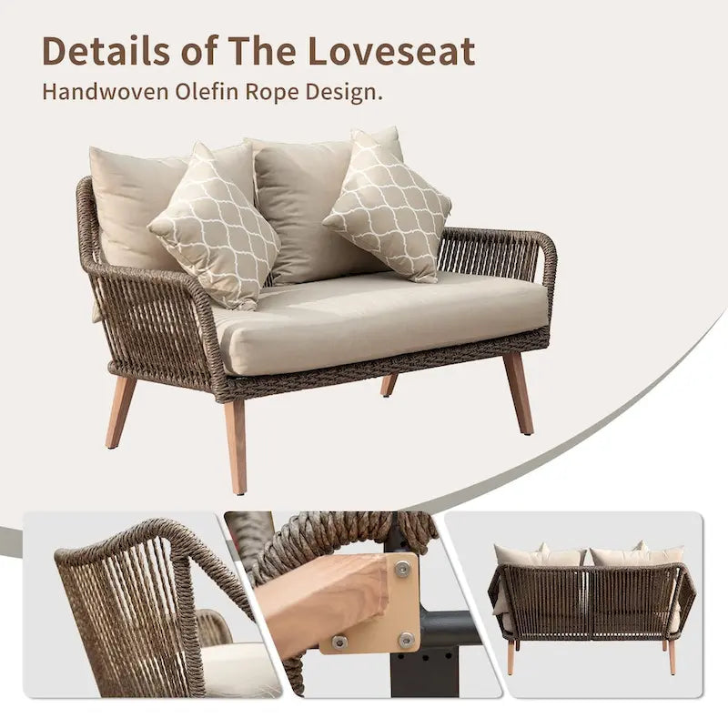 Patio Conversation Sets 4-Pieces, Handwoven Rattan Wicker Aluminum Frame Outdoor Patio Set - 54.72 * 31.69 * 22.83