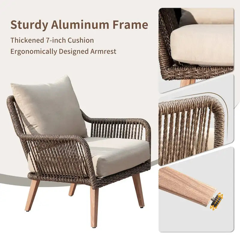Patio Conversation Sets 4-Pieces, Handwoven Rattan Wicker Aluminum Frame Outdoor Patio Set - 54.72 * 31.69 * 22.83