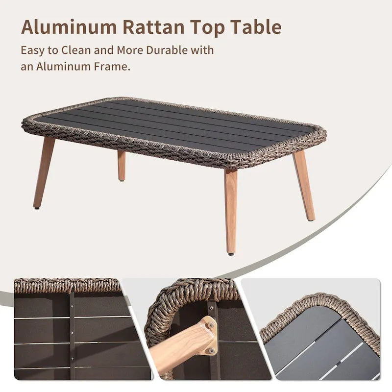 Patio Conversation Sets 4-Pieces, Handwoven Rattan Wicker Aluminum Frame Outdoor Patio Set - 54.72 * 31.69 * 22.83