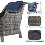 Cozywor 6-Piece Outdoor Patio Rattan Wicker Chairs with Side Table and Two Ottomans for Backyard Porch Deck, Metal Rocking Frame