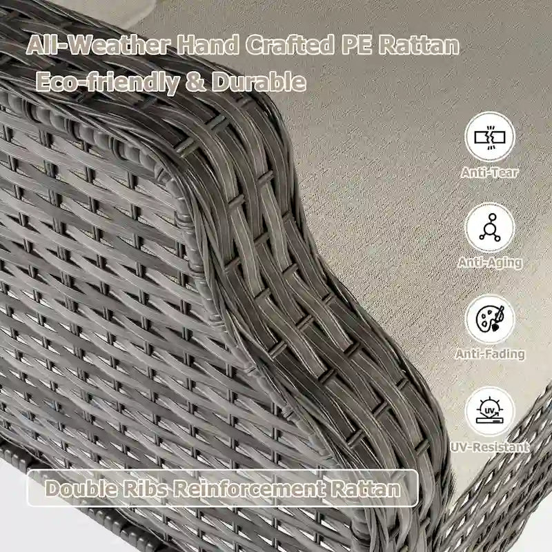 Cozywor 6-Piece Outdoor Patio Rattan Wicker Chairs with Side Table and Two Ottomans for Backyard Porch Deck, Metal Rocking Frame