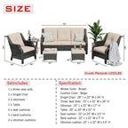 Cozywor 6-Piece Outdoor Patio Rattan Wicker Chairs with Side Table and Two Ottomans for Backyard Porch Deck, Metal Rocking Frame