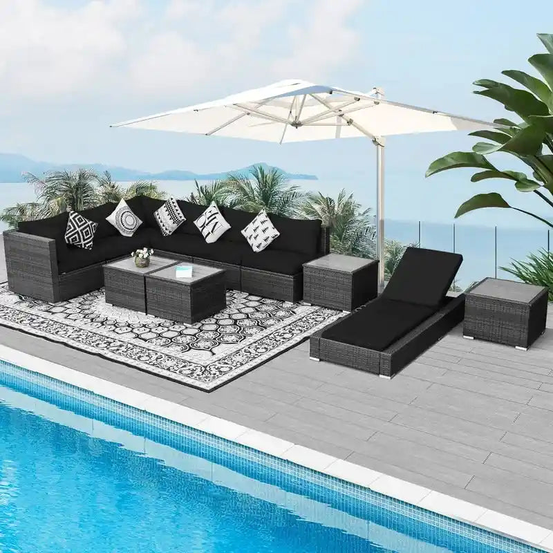 FINCATI Outdoor Wicker Furniture Set Patio Sectional Sofa with Table