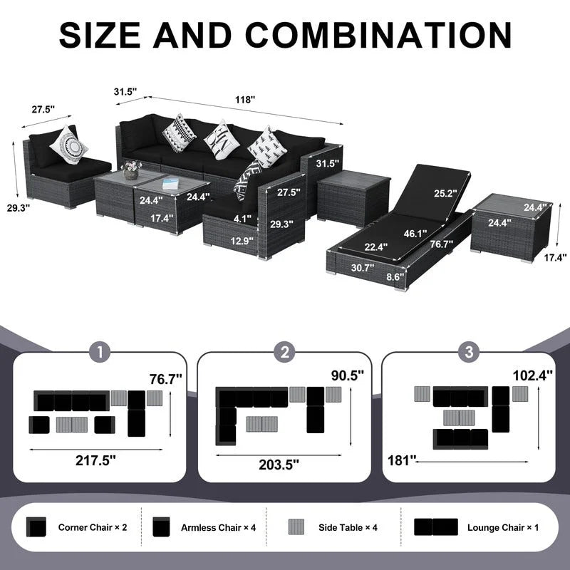 FINCATI Outdoor Wicker Furniture Set Patio Sectional Sofa with Table