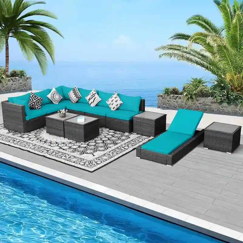 FINCATI Outdoor Wicker Furniture Set Patio Sectional Sofa with Table