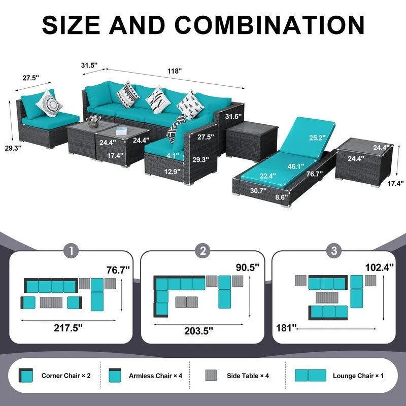 FINCATI Outdoor Wicker Furniture Set Patio Sectional Sofa with Table