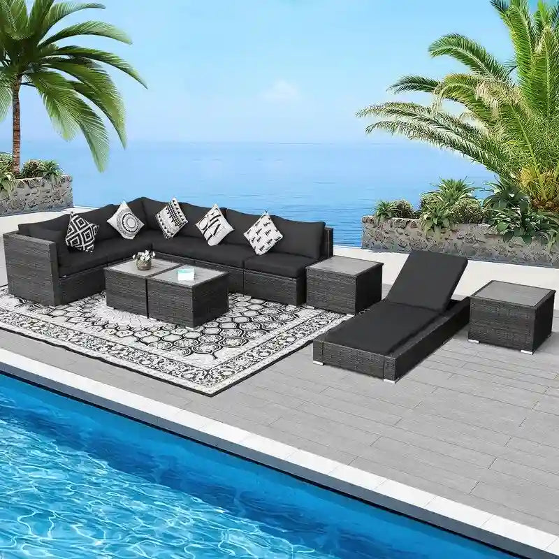 FINCATI Outdoor Wicker Furniture Set Patio Sectional Sofa with Table