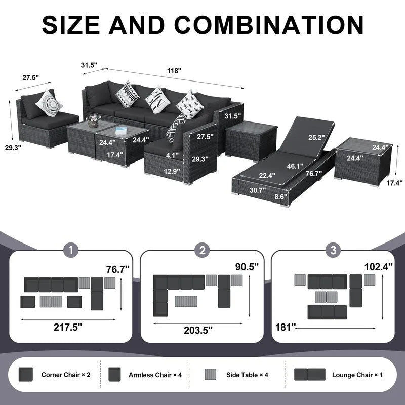 FINCATI Outdoor Wicker Furniture Set Patio Sectional Sofa with Table