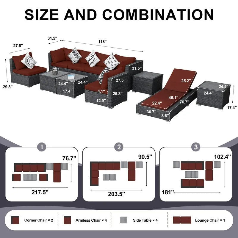 FINCATI Outdoor Wicker Furniture Set Patio Sectional Sofa with Table
