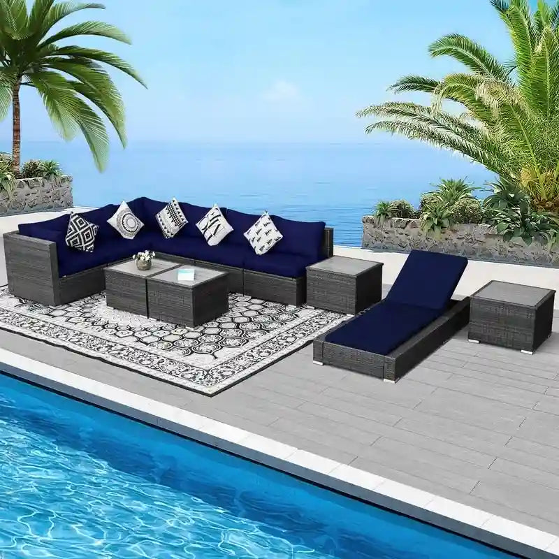 FINCATI Outdoor Wicker Furniture Set Patio Sectional Sofa with Table