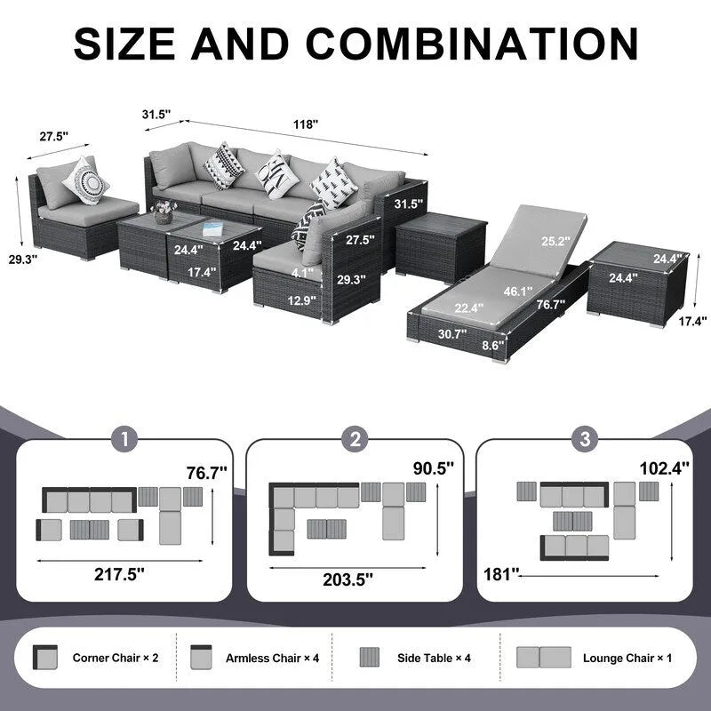 FINCATI Outdoor Wicker Furniture Set Patio Sectional Sofa with Table