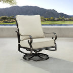 Pair of Black Aluminum Deep Seating Swivel Rocker Club Chairs with Cushions