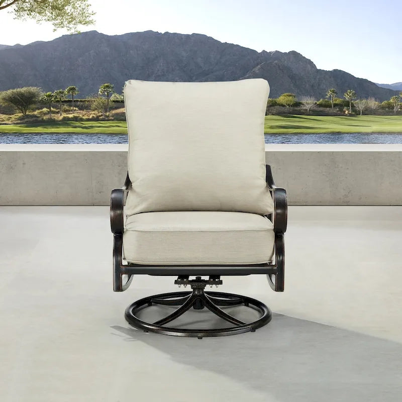 Pair of Black Aluminum Deep Seating Swivel Rocker Club Chairs with Cushions