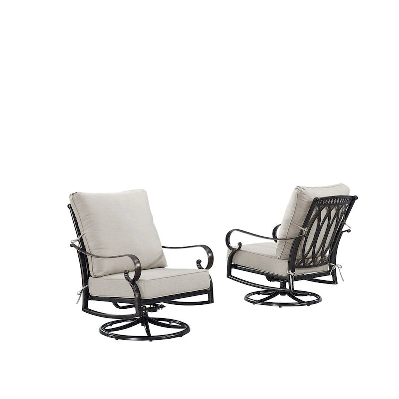 Pair of Black Aluminum Deep Seating Swivel Rocker Club Chairs with Cushions