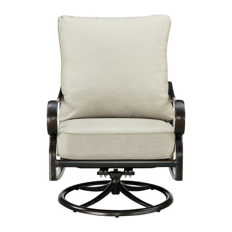 Pair of Black Aluminum Deep Seating Swivel Rocker Club Chairs with Cushions