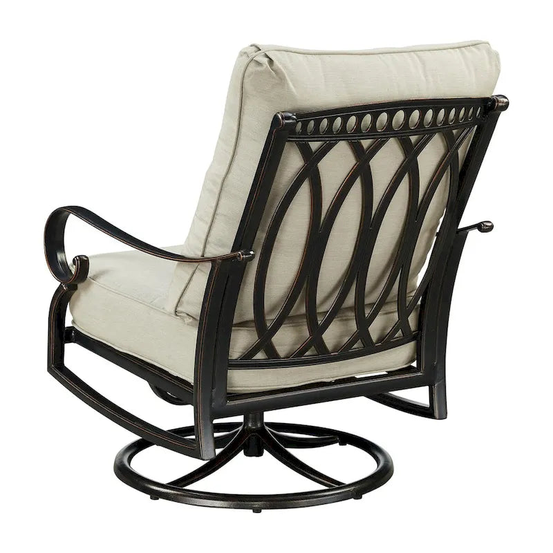 Pair of Black Aluminum Deep Seating Swivel Rocker Club Chairs with Cushions